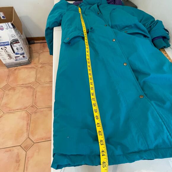 L.L.Bean Green Long Down Zip Up Jacket Coat Removeable Hoodie Vintage Women's XL - Picture 15 of 16